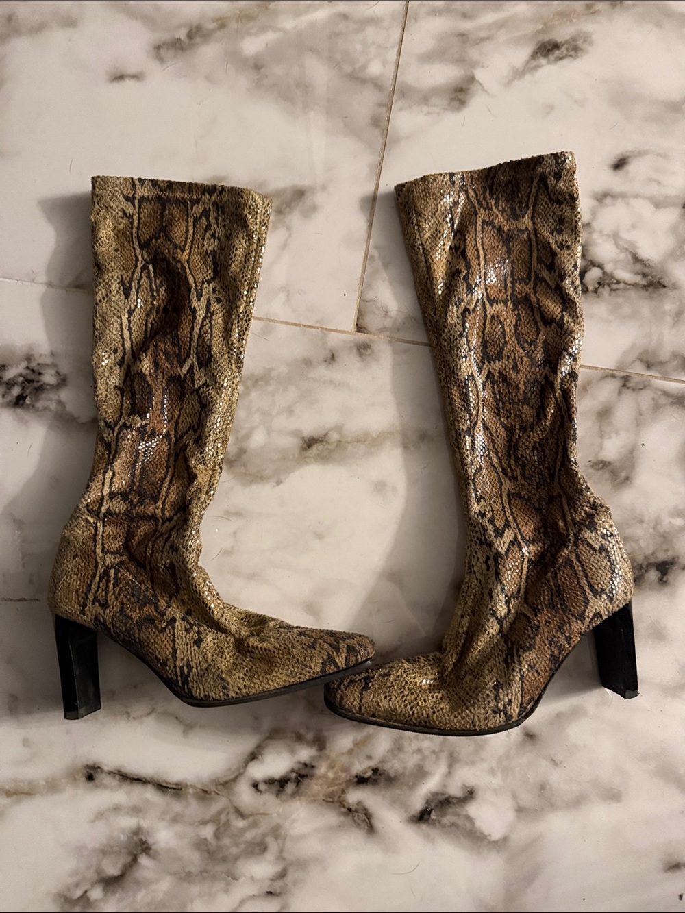 Authentic Snake-Print Knee-High Women's Boots in Brown 8.5M